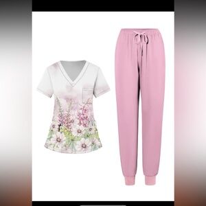 New Scrub set, Floral Print V-Neck